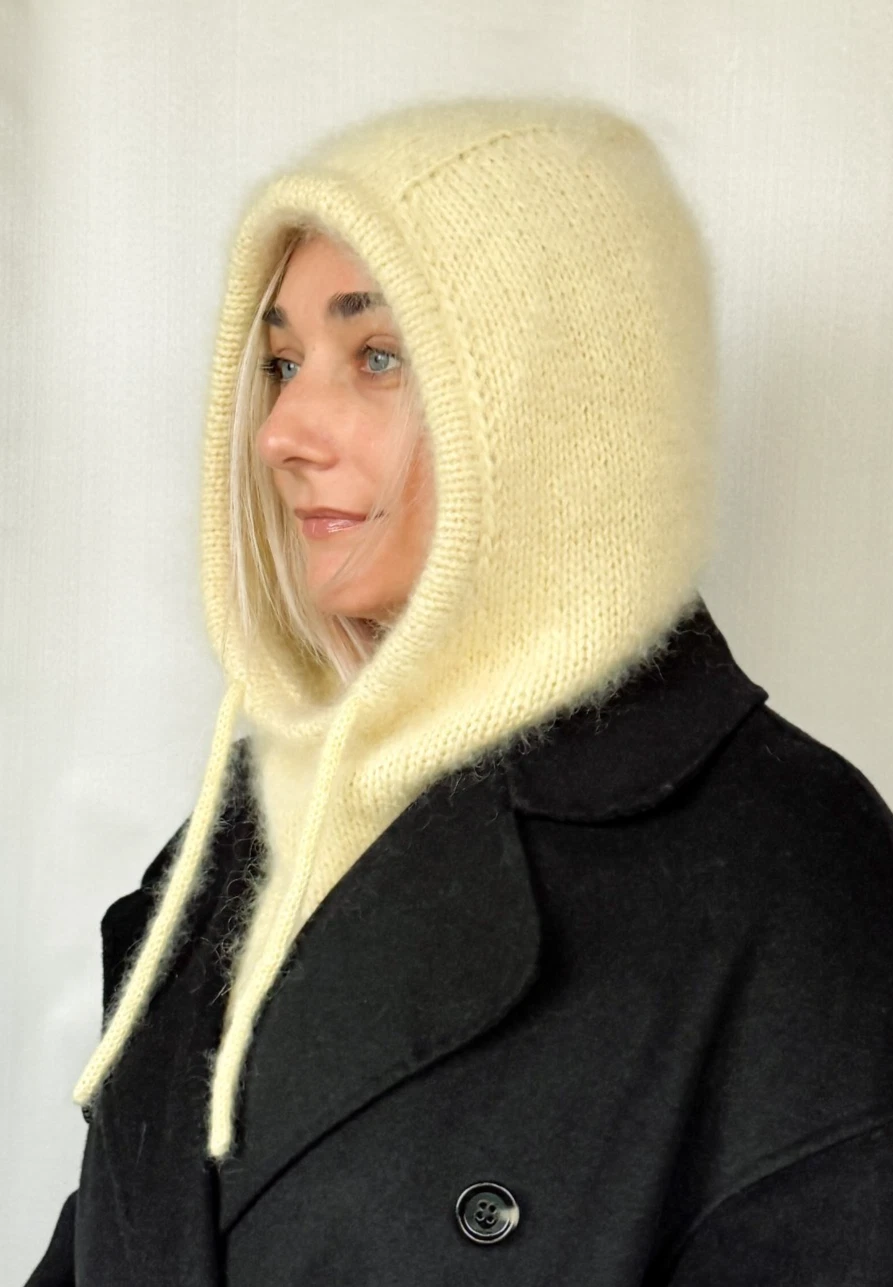 US Stock Light Yellow Knitted Alpaca Balaclava Hood, Hooded cowl, Balaclava hood