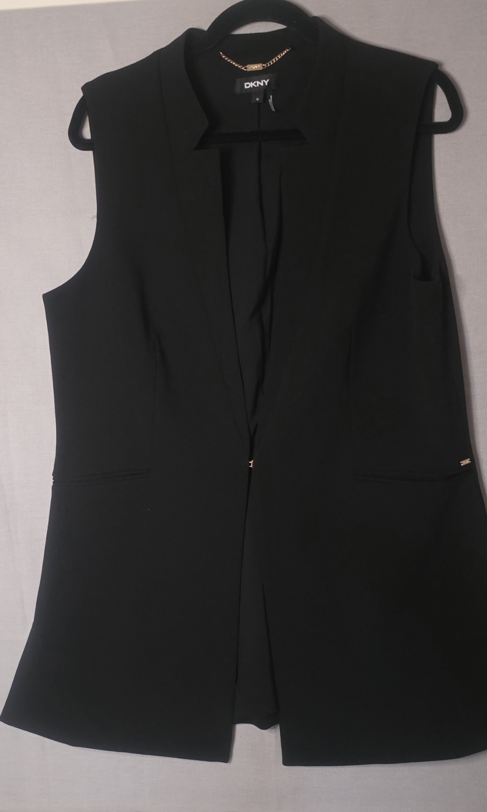 DKNY Women's Black Lapel Sleeveless Vest Jacket Petite Size 14