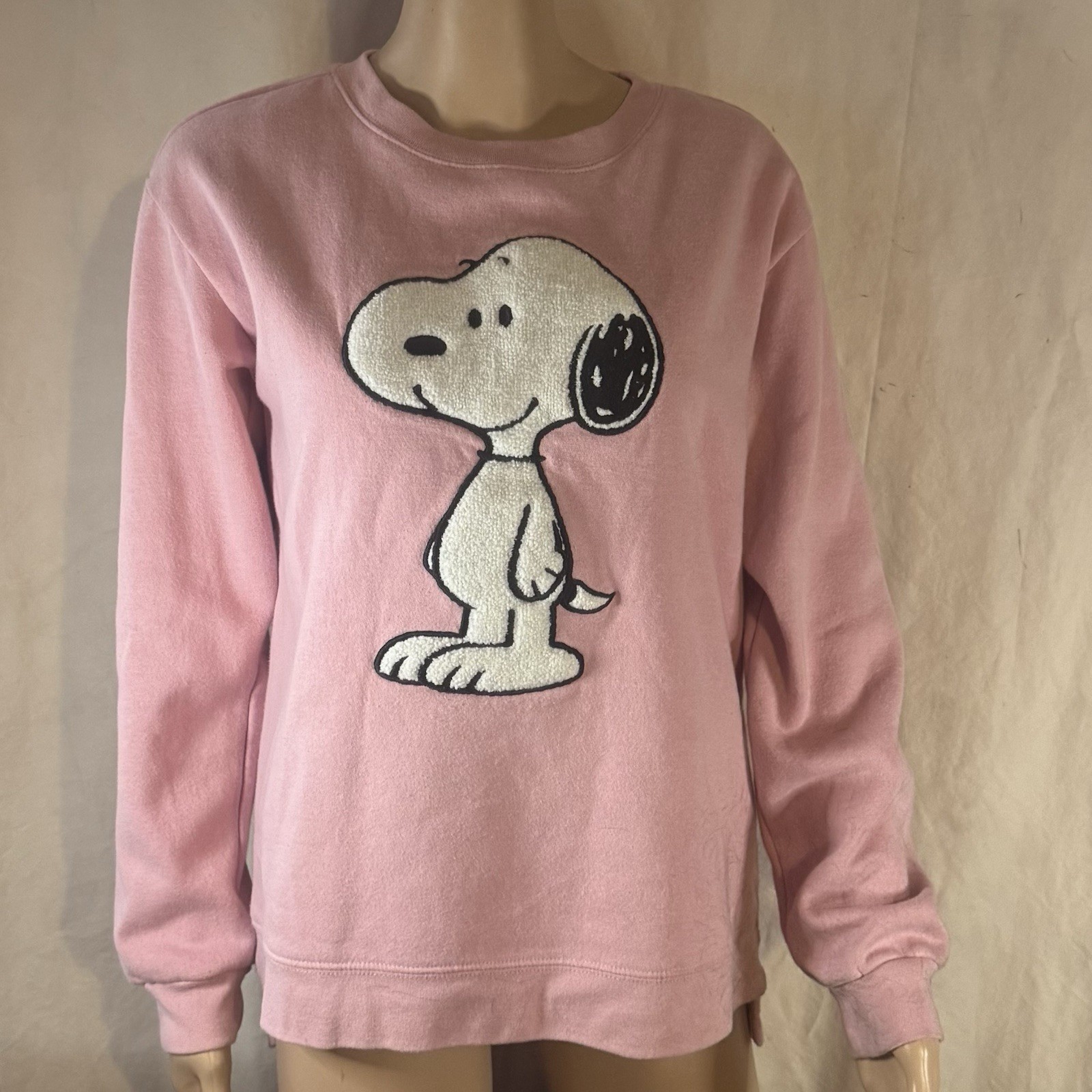 Peanuts Snoopy Women's Pink Sweatshirt 3D Raised Punch Needle Plush Embroidered
