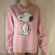 Peanuts Snoopy Women's Pink Sweatshirt 3D Raised Punch Needle Plush Embroidered