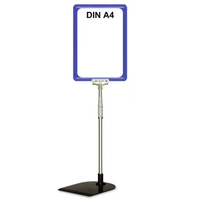 GEBAR VP024= 12 Plakatständer A4 Rahmen blau Teleskoprohr bis 580 mm Kunststofffuß