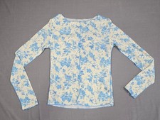 Dazy Blue Floral Sheer Mesh Long Sleeve Top Large Y2K Whimsigoth Fairy