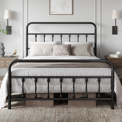 Yaheetech Victorian Vintage Queen Metal Platform Bed Frame, Classic Iron Art Hea