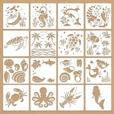 16 Pcs Sea Life Stencils Reusable Plastic 6 6 Inch Ocean Creatures Stencils Pain