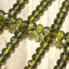 Czech Glass Rondelle Spacer Beads 6x9mm Olive Capri 2-tone tire/donut 28pcs J857