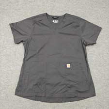 Carhartt Scrub Top Womens Large Gray Rugged Flex Ripstop V Neck Pockets Nurse