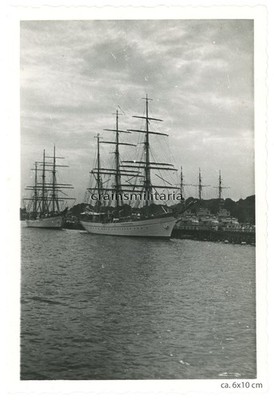 Genuine Photo sailing ship ''Horst Wessel'' and ''Albert Schlageter'' in the port Kiel 1938