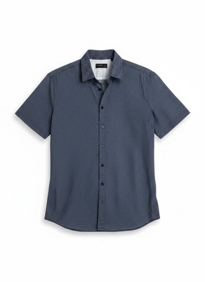 Piazza Italia Slim Fit Button Front Shirt Men's M Blue White Print Short Sleeve