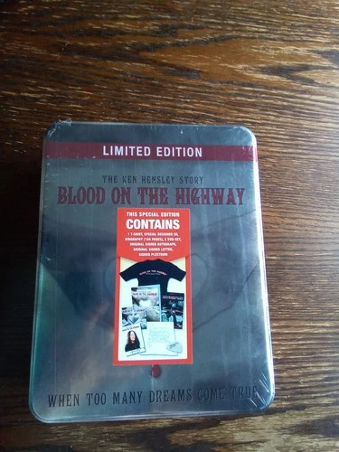 KEN HENSLEY "Blood On The Highway" Rare CD + 2DVD + Shirt + Extras Tin Box ss