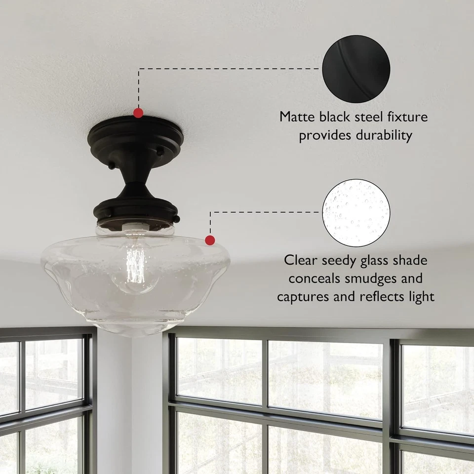 Design House Vintage-Inspired Schoolhouse Semi-Flush 1 Light, Matte Black  - Image 3 of 4