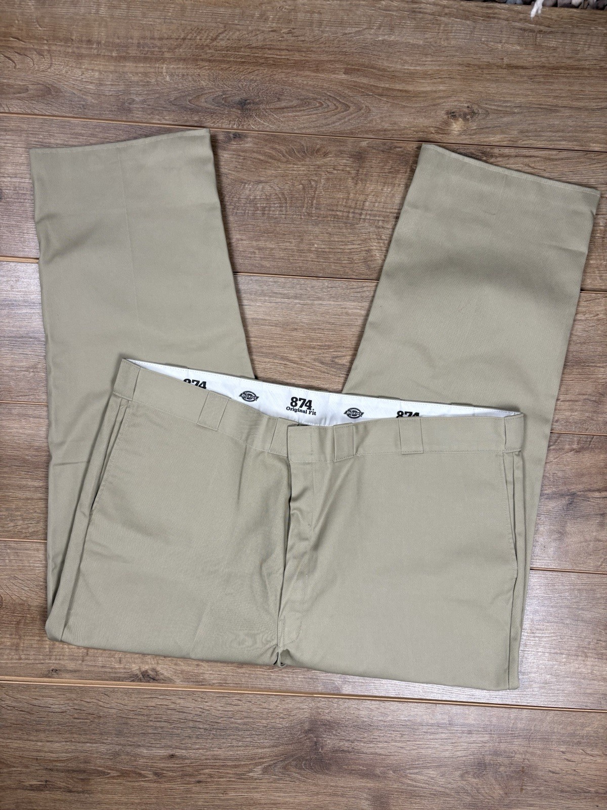 Men’s Dickies Beige 874 Original Work Original Straight Fit Pants Chinos 46x34