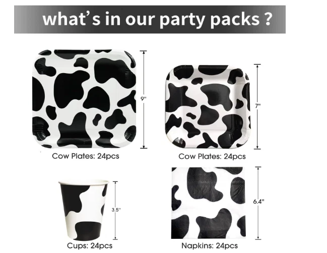 Товары для вечеринки на день рождения коровы: тарелки, чашки, салфетки, столовые приборы, баннеры для 24 - Изображение 4 из 4