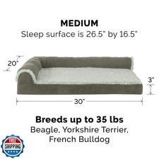 Furhaven Replacement Dog Bed Cover Two-Tone Faux Fur and Suede L Shaped Chais...