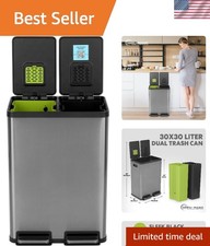 Stainless Steel 16 Gallon Garbage Can   Dual Compartment  Odor Control