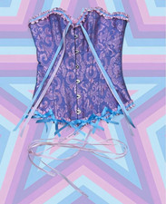 Women’s Overbust Floral Boned Corset Top Lace-Up Strapless Ruffle 2XS-XS