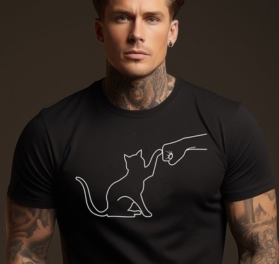 Fist Bump Cat T-Shirt - Funny Cat & Human Fist Bumping Print Tee - Unisex
