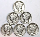 (6) Mercury Dimes - Fine - 1935 1936 1937 1941 1943 1945 - #2076ED
