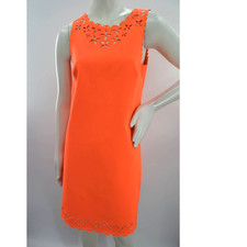 J. Crew Factory Laser Cut Sheath Dress Womens 2 Bright Orange Scallop Hem