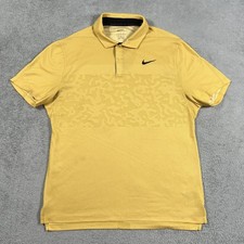 Nike Tiger Woods Polo Shirt Mens Medium Yellow Camo Dri Fit ADV Snap Golf DR5327