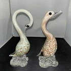 2 VTG MURANO Aventurine Art Glass Water Bird Bubbles Bullicante Heron Gold (C1)