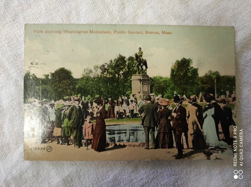 Postcard USA View Showing Washington Monument Public Garden Boston Mass