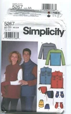 SIMPLICITY 5267 UNISEX TEENS/ADULTS VEST FLEECE ACCESSORIES & TOP SZ XS-M UC