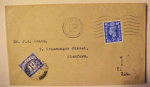 GREAT BRITAIN FDC POSTAGE DUE 1951 JE 6 STAMFORD TIED FROM SHEFFIELD NOT