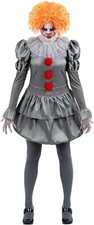 Smiffys 81012 Chapter Two, Pennywise Costume, Women, Grey  Red, L-UK Size 16-18