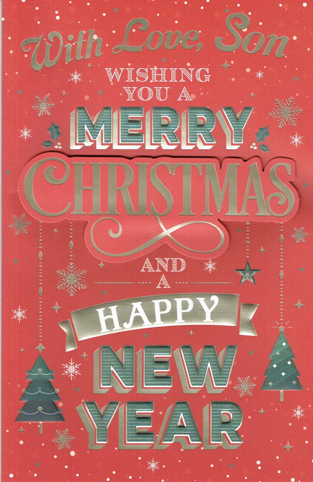 SON CHRISTMAS Card EX-LARGE 8 Page With Lovely words Red Design
