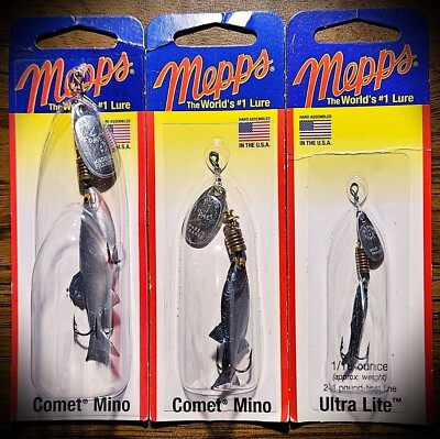 Mepps Comet Mino Minnow Silver Spinner 3-Pack 1/4, 1/6, & 1/18 Oz--Fast Shipping