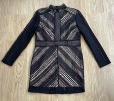 BOOHOO SIZE 14 SEXY BLACK LACE HIGH NECK DRESS WITH NUDE LINING WORN ONCE