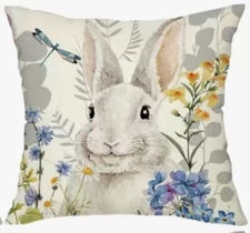 Bunny Floral Whimsical Spring Easter Throw Pillow Cover Holiday Home Decor