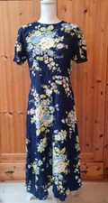 New Warehouse navy blue midi 14 Floral Summer Dress vintage size14 Cottagecore