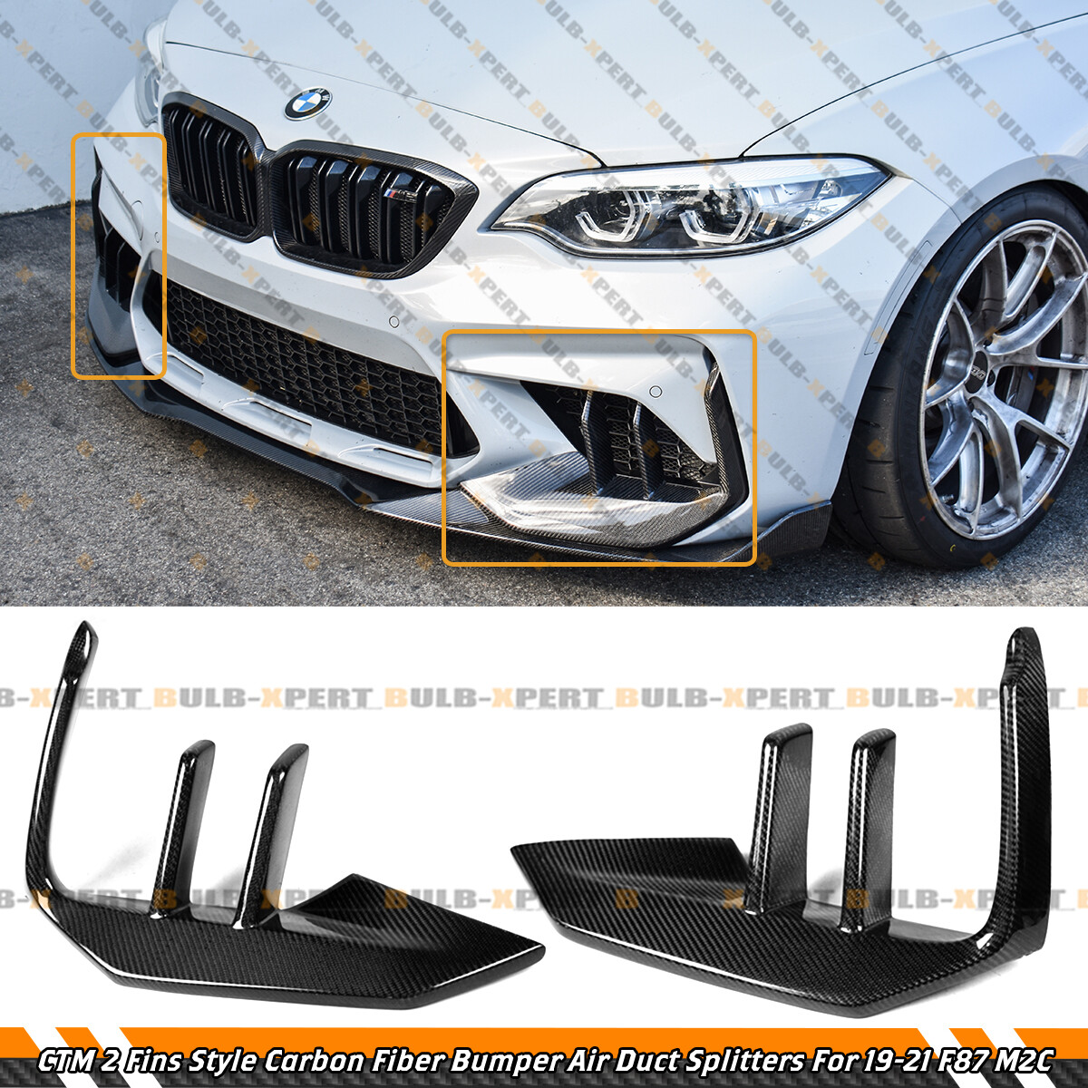 FOR 19-2021 BMW F87 M2C CTM 2 FINS CARBON FIBER FRONT BUMPER AIR DUCT  SPLITTERS