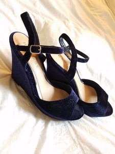 blue velvet wedges