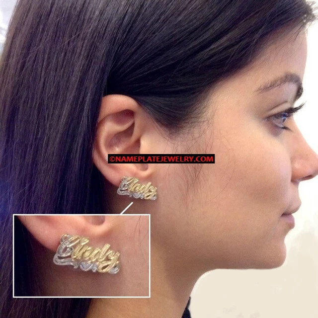 Name plate shop earrings studs