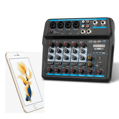 6 Channel Live Studio Audio Mixer USB Bluetooth DJ Sound Mixing Console Amplifie