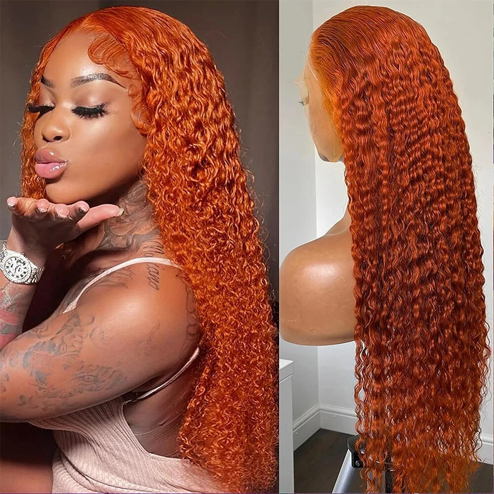 Ginger Orange Water Wave Lace Front Wig with Baby Hair Natural Hairline
