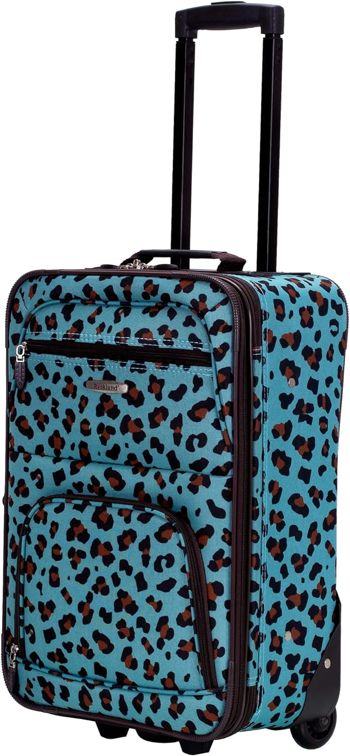 Rockland Jungle Softside Upright Luggage, Blue Leopard, 4Piece Set 14