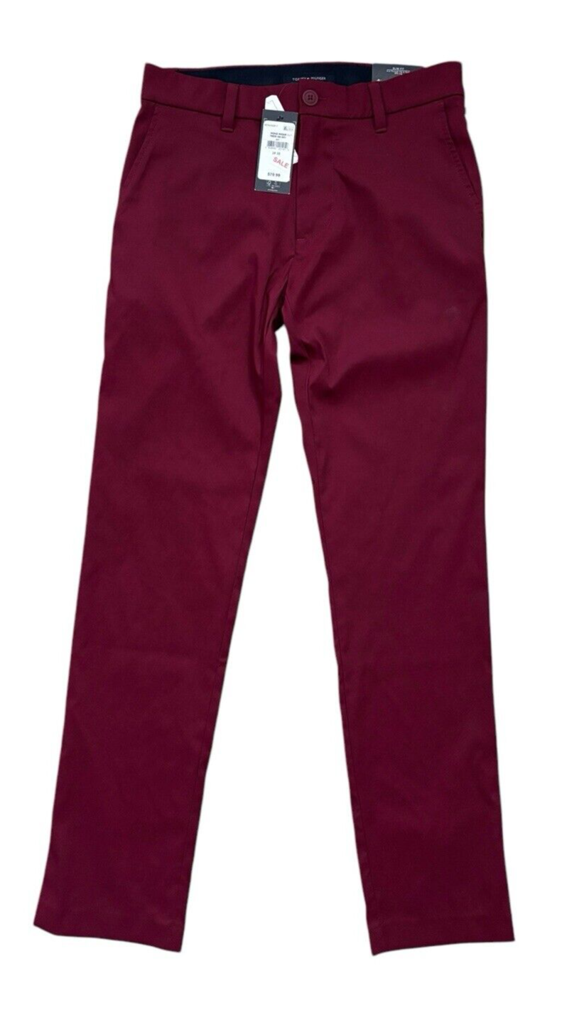 Tommy Hilfiger Flex Slim Maroon Dress Pants 28x29 Tapered Zip Pocket