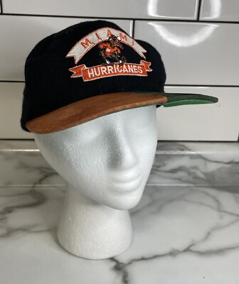 VTG Miami Hurricanes Hat Wool Two Tone Colorblock SnapBack Headmaster Canes