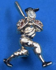 BASEBALL BATTER Rhinestone Pin Brooch Pin is 1-1/2 inches in height.  Batters fa