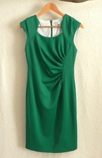 Calvin Klein Cap Sleeve Sheath Dress Ruched Green Back Zip Size 4