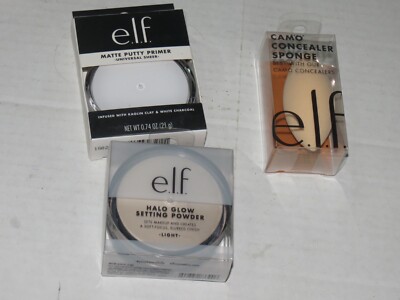 t12 e.l.f. Matte Putty Primer, Universal Sheer, Setting Powder, Concealer Sponge