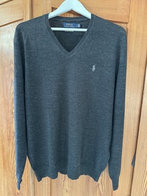 Polo Ralph Lauren Herren Pullover, Merino Wolle, Dunkelgrau, Slim Fit Gr. L