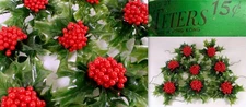 8 Vtg Mid-Century Christmas Plastic Holly Berry Leaf Picks Decoration Hong Kong