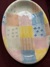 VTG Gaetano Pottery 4003 USA Pastel Plaid/stars Serving Platter