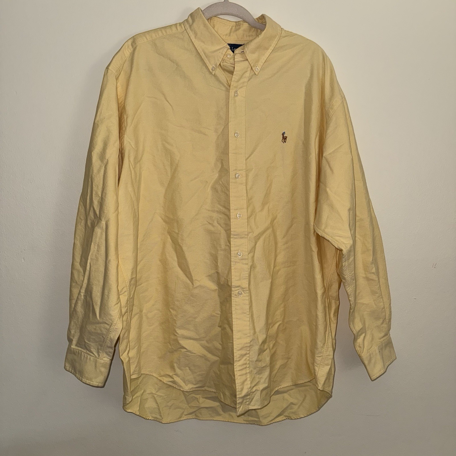 Polo Ralph Lauren Blake Camicia Uomo XL Bottoni Giallo Retrò Y2K Carne Pony