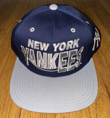 Vintage New York Yankees Wave Hat Snapback MLB Baseball Blue Gray The G Cap - Picture 1 of 6