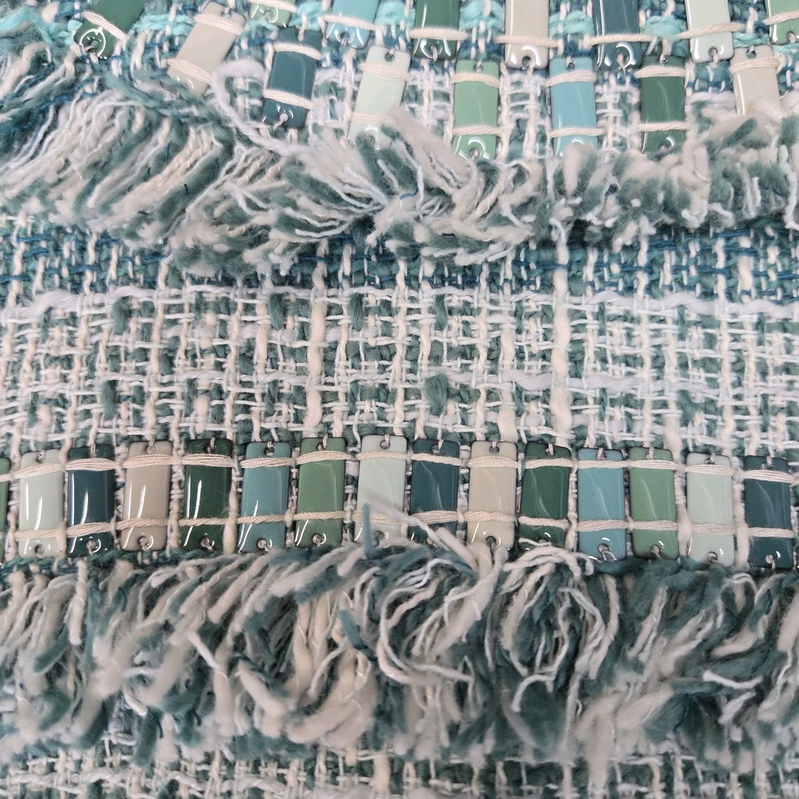 Abito donna Tory Burch 4 curtis tweed frange a tubino bianco acqua preppy oldey